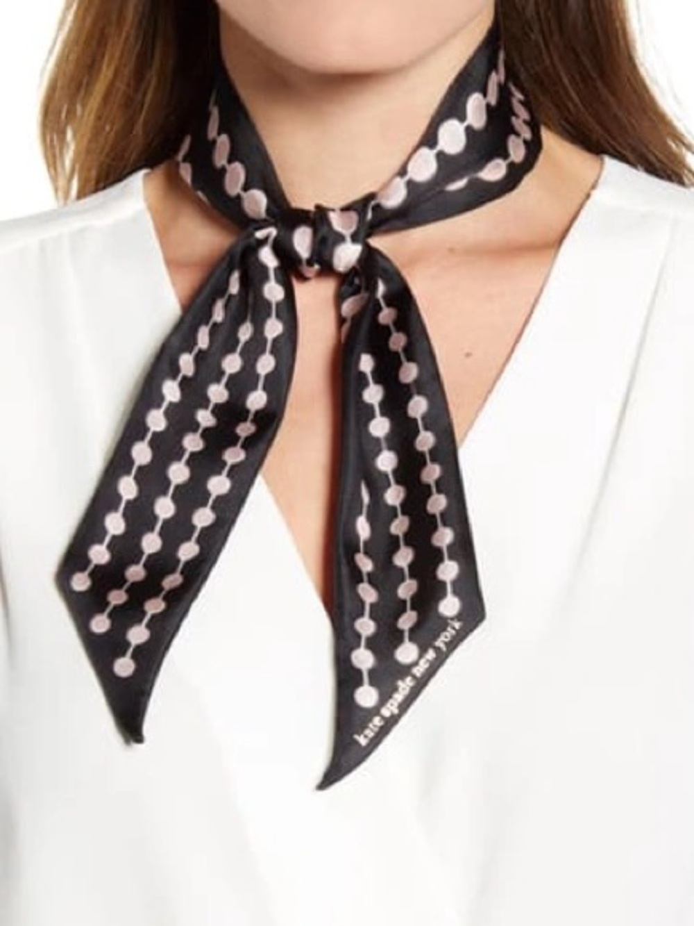 kate spade Black & White Polka Dot Silk Twilly Scarf